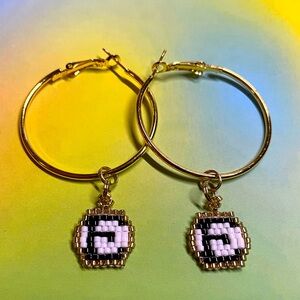 BEADED INITIAL HOOP EARRINGS- "E"